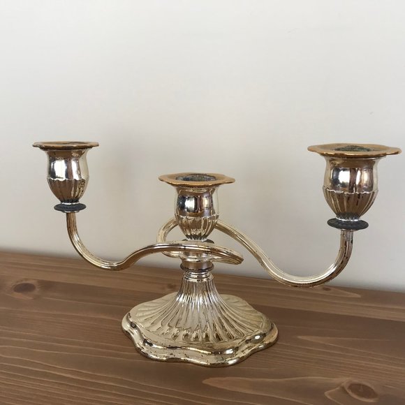 Candelabra 3 Swirl Arm Taper Candle Holder Gold Tone Finish with Brass 6" Tall - Picture 9 of 9